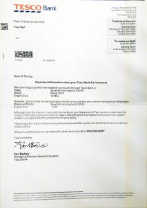 Tesco Insurance Correction Letter